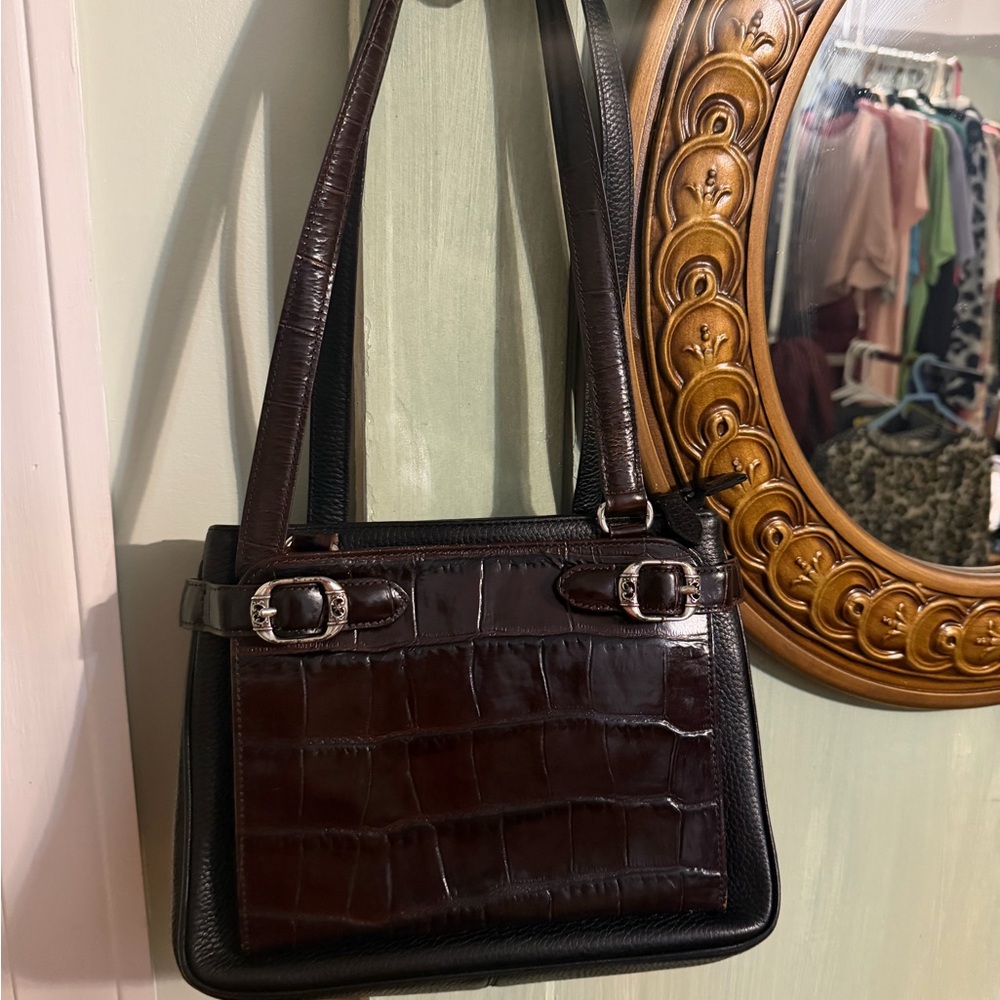 Brighton Dark Brown Croc-Embossed Shoulder Bag